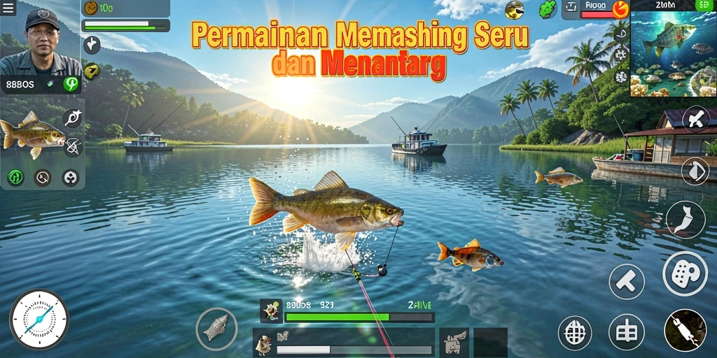 Screenshot menunjukkan momen seru menangkap ikan di 88BOS.