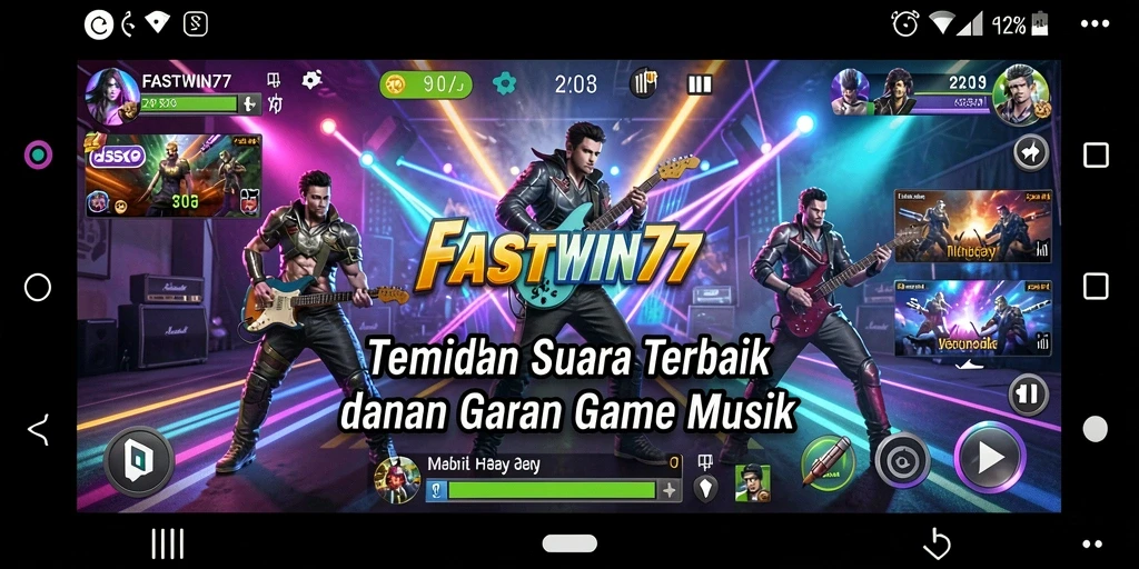 Menampilkan gameplay seru di aplikasi FASTWIN77 dengan musik langsung.