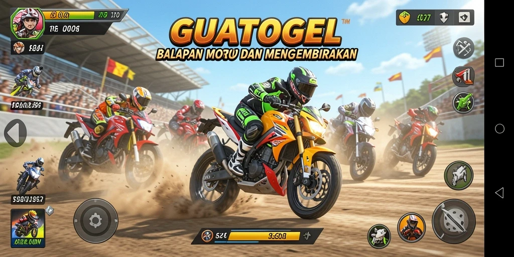 Screenshot GUATOGEL menampilkan momen seru balapan motor penuh aksi.