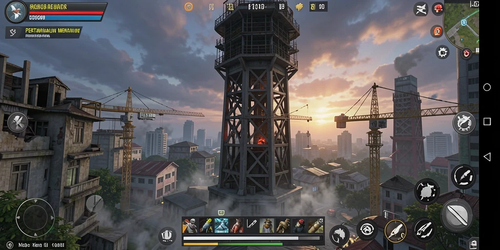 Tampilkan gameplay menara pertahanan yang intens dan strategis.
