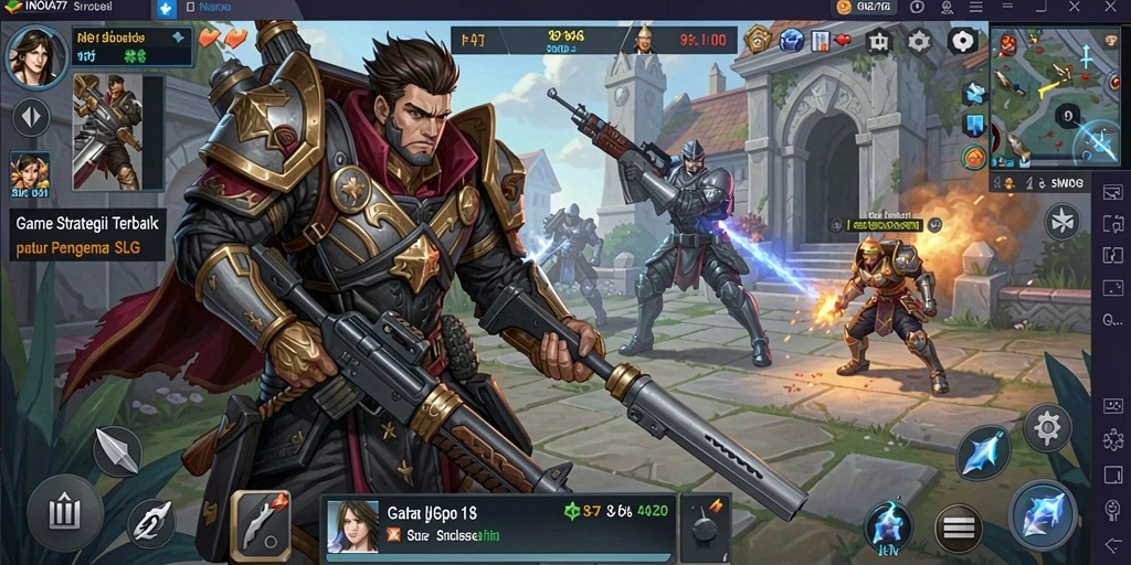 Screenshot utama INOVA77 menampilkan momen pertempuran strategis yang epik.