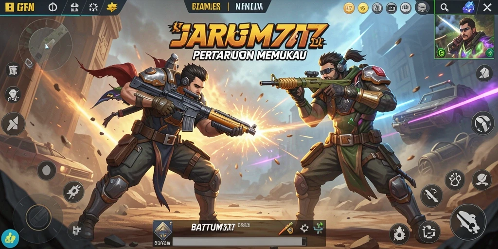 Tangkapan layar utama JARUM77 menampilkan pertempuran seru di medan perang.