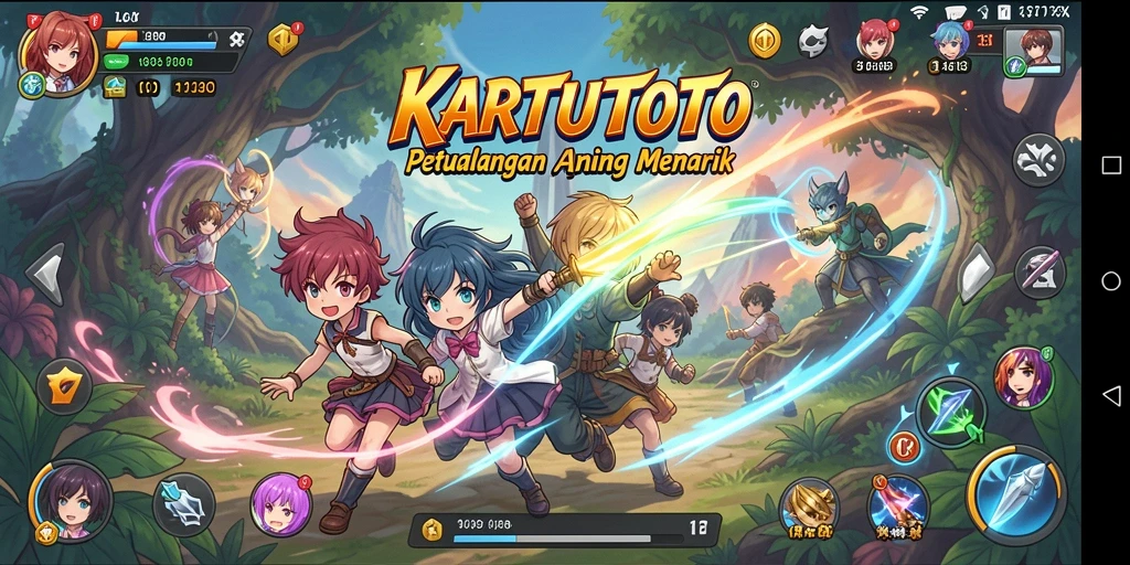 Tampilan gameplay KARTUTOTO yang menampilkan karakter anime yang beraksi.