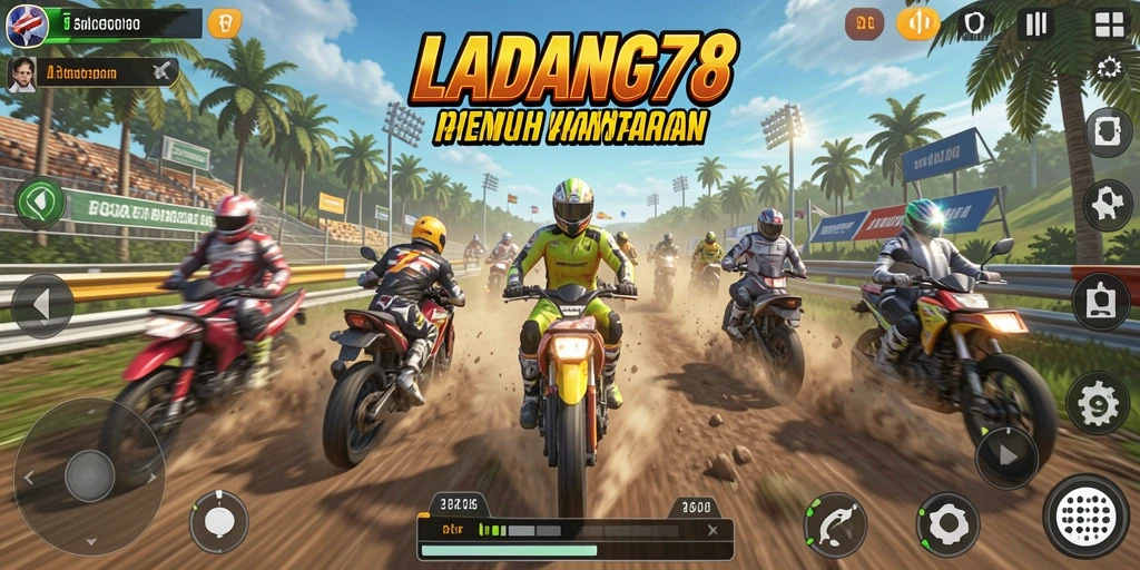 Gameplay menegangkan di LADANG78 dengan balapan motor yang seru.