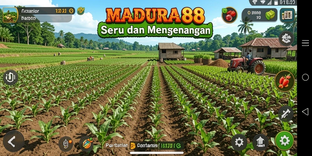 Screenshot MADURA88 menampilkan gameplay seru bertani dengan berbagai tanaman.