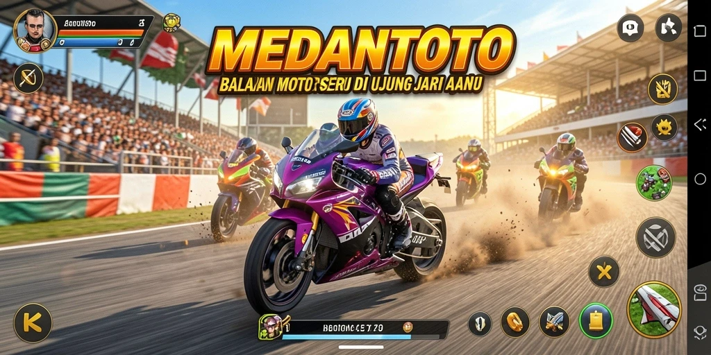 Tampilan gameplay seru di MEDANTOTO dengan motor balap.