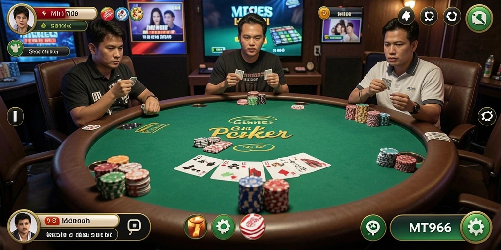 Tampilan gameplay Poker yang seru dan interaktif di MT966.