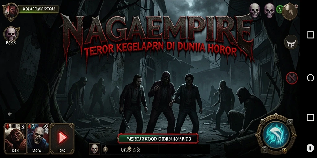 Tampilan gameplay NAGAEMPIRE yang menegangkan dan penuh kegelapan.