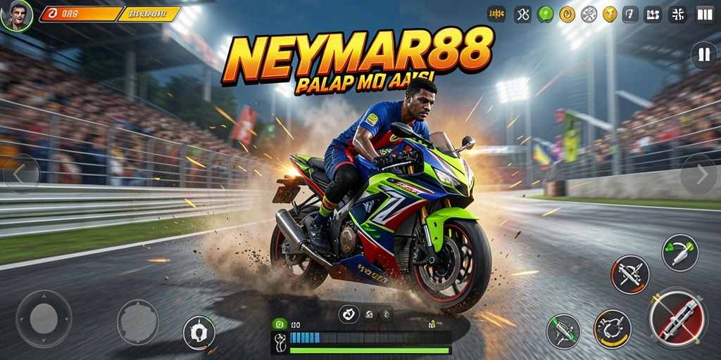 Tampilan gameplay NEYMAR88 yang mendebarkan di lintasan balap motor.