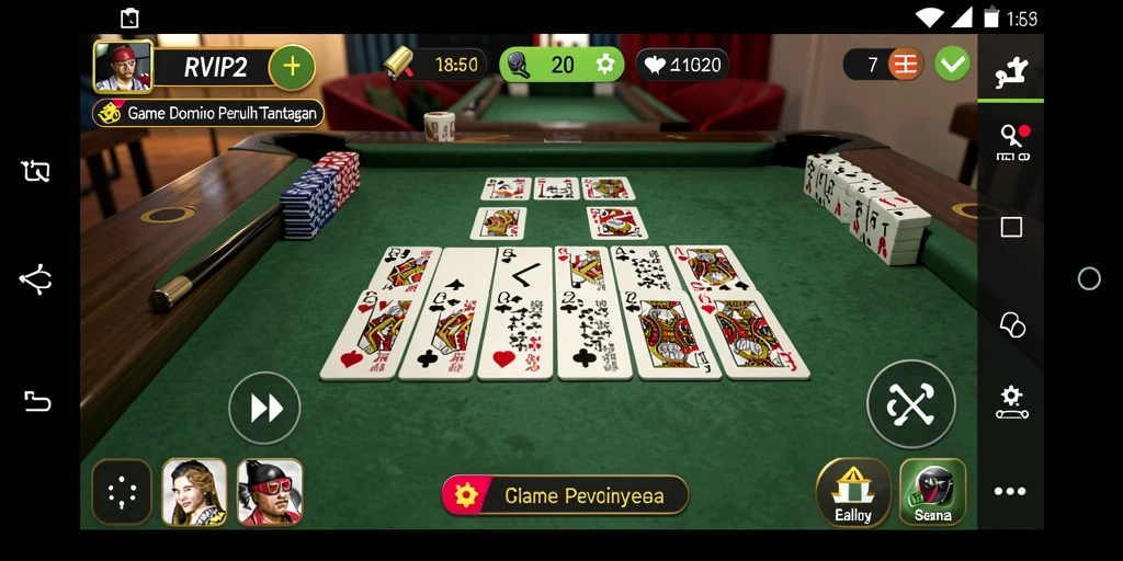 Screenshot gameplay <strong>RVIP2</strong> menampilkan suasana kompetitif dan seru dalam permainan Domino.