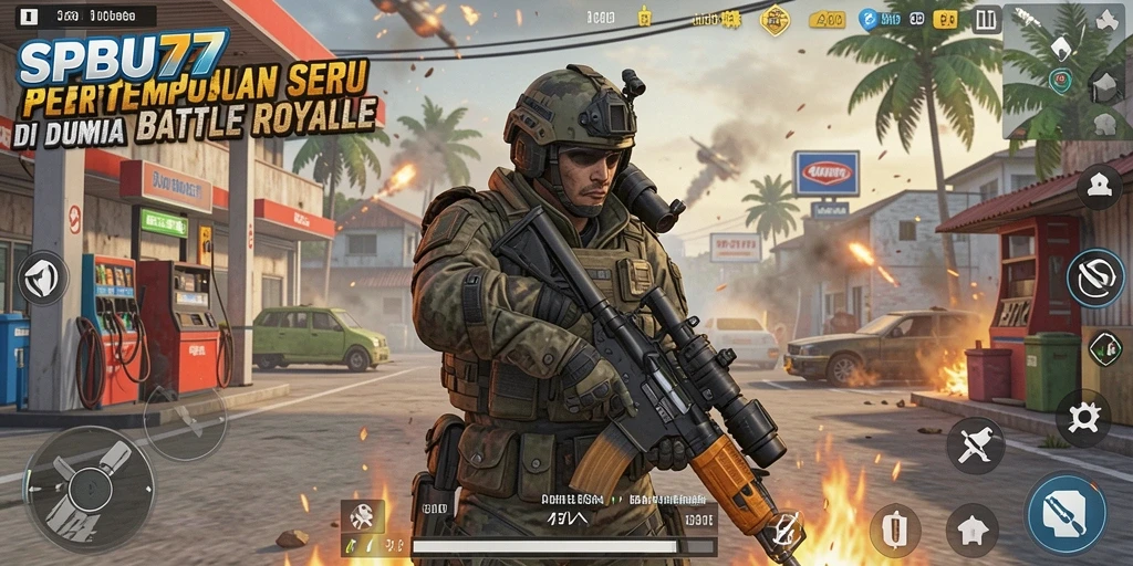 Gameplay SPBU77 yang intens di arena Battle Royale.