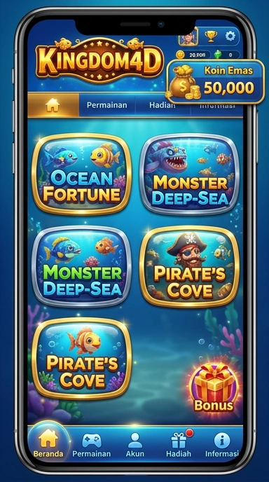 Tampilan utama aplikasi kingdom4d yang menarik dan user-friendly.